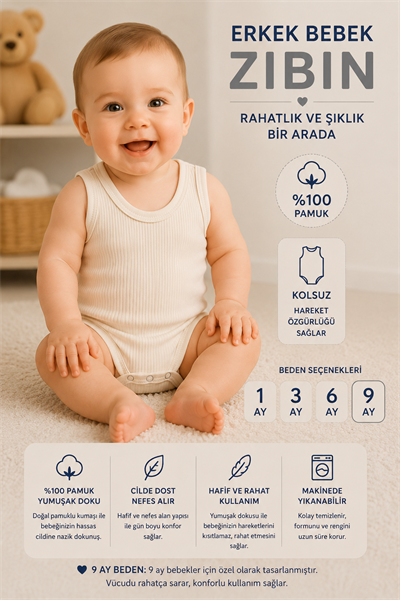 Erkek Bebek Jakarlı  Zıbın -Krem