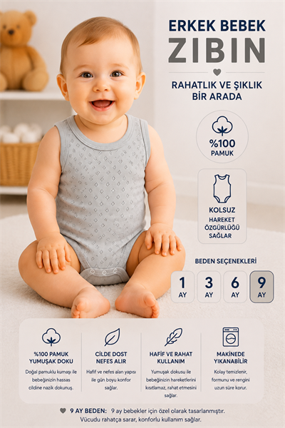 Erkek Bebek Zıbın -Gri 