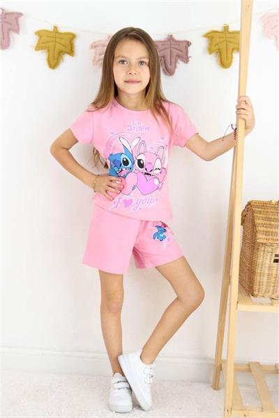 Karakter Baskılı T-shirt ve Şortlu Alt Üst Kız Çocuk Takım (3-12 Yaş)