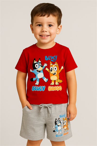 Karakter Desenli Tshirt ve Şortlu Alt Üst Erkek Çocuk Takım