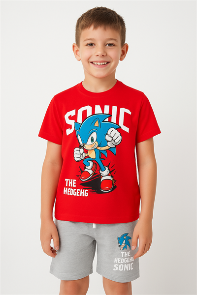 Karakter Desenli Tshirt ve Şortlu Alt Üst Erkek Çocuk Takım