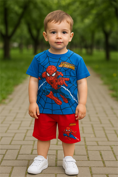 Karakter Desenli Tshirt ve Şortlu Alt Üst Erkek Çocuk Takım