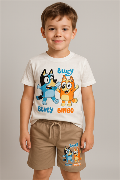 Karakter Detaylı Tshirt ve Şortlu Alt Üst Erkek Çocuk Takım