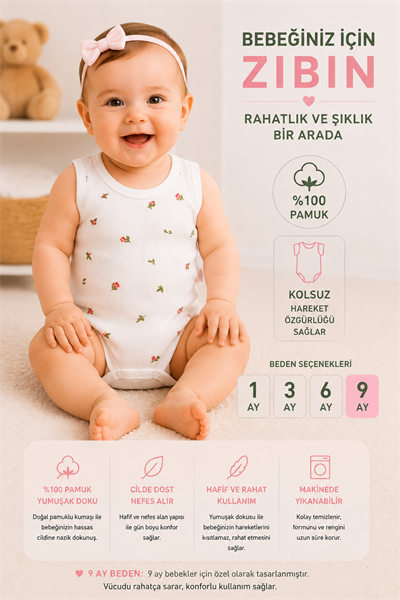 Kız Bebek Çiçek Desenli Zıbın-Beyaz