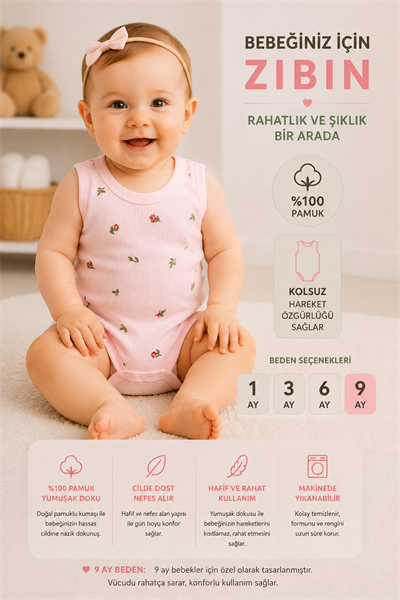 Kız Bebek Çiçek Desenli Zıbın-Pembe