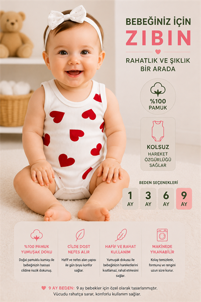 Kız Bebek Kalp  Desenli Zıbın-Beyaz
