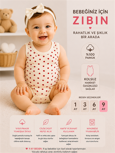 Kız Bebek Küçük Kalp Desenli Zıbın-Krem 
