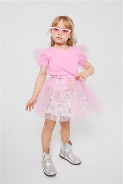 Kız Çocuk İç Astar Desenli Tütü Etek Bady&Toka Set -PEMBE