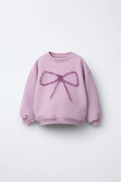 Kız Çocuk Pamuklu Pembe Fiyonk Desenli Sweat 