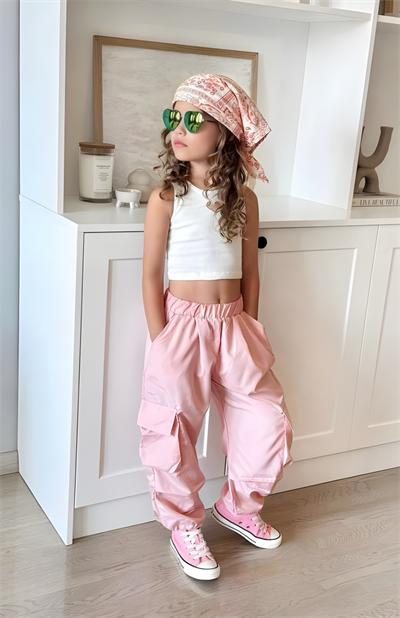 Kız Çocuk Paraşüt Kumaş Pantolon &Crop Set