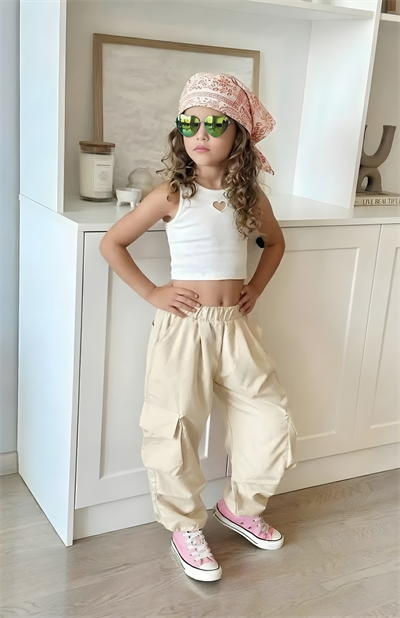 Kız Çocuk Paraşüt Kumaş Pantolon &Crop Set