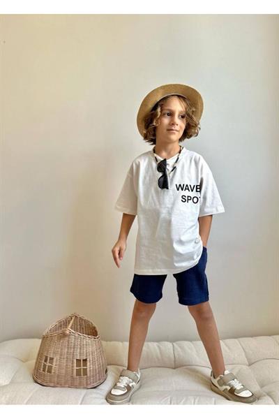 Sırt Baskı Detaylı Alt Kumaş Müslin Kumaştan Erkek Çocuk T-shirt ve Şortlu Alt Üst Takım