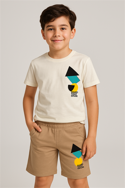 Soliday Yazı Detaylı Tshirt ve Şortlu Alt Üst Erkek Çocuk Takım