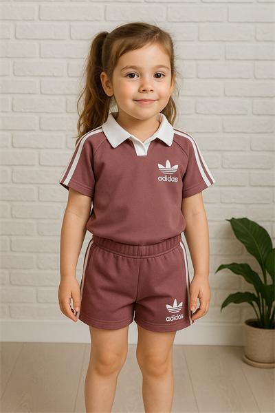 Yazı Detaylı Polo Yaka Tshirt ve Şort Alt Üst Erkek Çocuk Takım Pembe