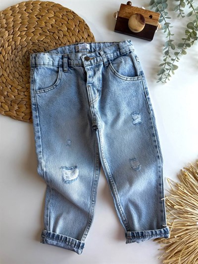 Yırtık Denim Jean Pantolon Beli Ayarlanabilir Unisex Model Çocuk Kot Pantolon