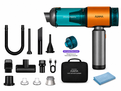 AUHMA AHV-27 22.000Pa Kablosuz Araç İçi El Süpürgesi 220W Güçlü Motor 9.000mAh Şarjlı Hava Üfleyici Araç & Ev Temizlik Süpürgesi
