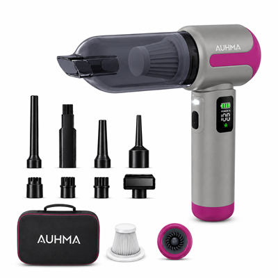 Auhma AHV-30 20.000 Pa Kablosuz Araç Süpürgesi – 100W Güç, Dijital Ekran, LED Fener, Güçlü Süpürge Gri-Mor