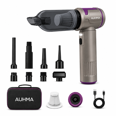 Auhma AHV-41 20.000 Pa Kablosuz Araç Süpürgesi – 100W Güç, Dijital Ekran, LED Fener, Güçlü Süpürge Gri-Mor