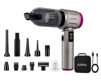 Auhma AHV-42 20.000 Pa Kablosuz Araç Süpürgesi – 100W Güç, Dijital Ekran, LED Fener, Güçlü Süpürge Gri-Mor