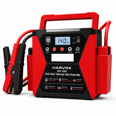 Bagajon Harvox Tır, Kamyon, Minibüs, Otobüs,Araçlar İçin Akü Takviye Cihazı | 12/24 Volt Çift Voltajlı 50.000 Mah Powerbank