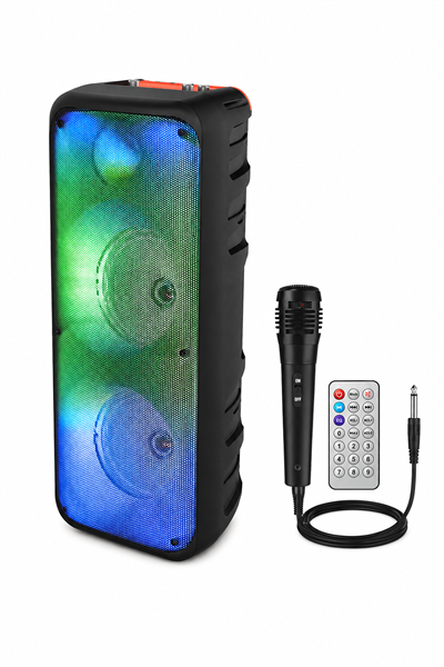 Blic BLS-49 16W RGB Bluetooth 5.0 Kablosuz Karaoke Hoparlör Mikrofonlu Kumandalı TWS USB FM Radyo