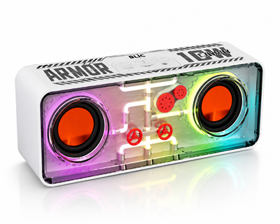 Blic BLS-71 Armor Series Şeffaf Mecha RGB Işıklı 10W Bluetooth Hoparlör Beyaz TWS Destekli Kablosuz Soundbar