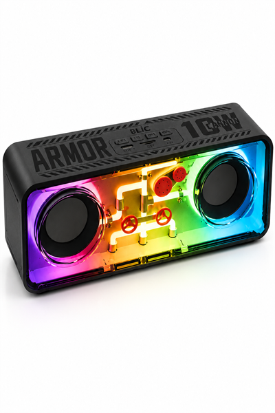 Blic BLS-71 Armor Series Şeffaf Mecha RGB Işıklı 10W Bluetooth Hoparlör Siyah TWS Destekli Kablosuz Soundbar