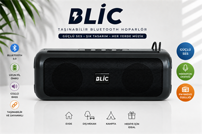 Blic BLS-72 12W Bluetooth 5.4 Taşınabilir Hoparlör TWS Stereo USB TF Kart Type-C Siyah