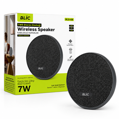 BLS-68 7W Bluetooth Hoparlör Kumaş Kaplı Kablosuz Speaker TWS Stereo USB TF 1200mAh