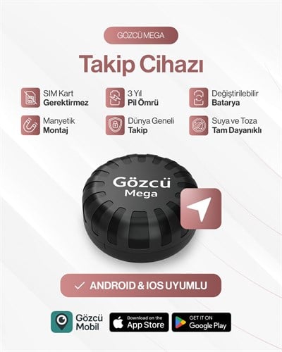Gözcü Mobil Mega Takip Cihazı IOS Android Uyumlu Motor Araç Taşıt GPS Cihazı