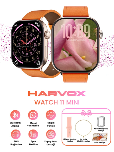 Harvox Watch 11 Mini Akıllı Saat Hediye Dolu Kutu Içeriği 2 Kordon Bileklik ve Fular Hediyeli