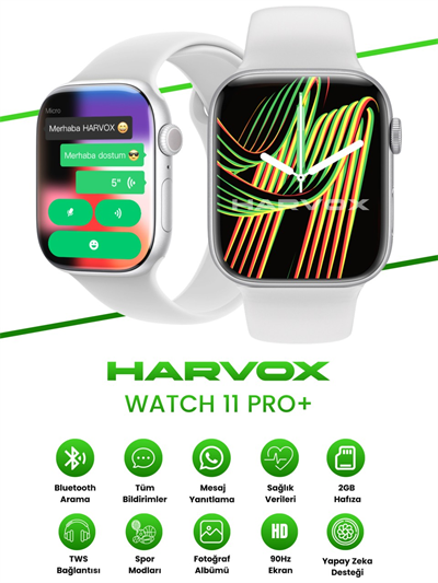 Harvox Watch 11 Pro+ Akıllı Saat Apple iPhone ve Android Tüm Telefonlara Uyumlu 46mm Gümüş