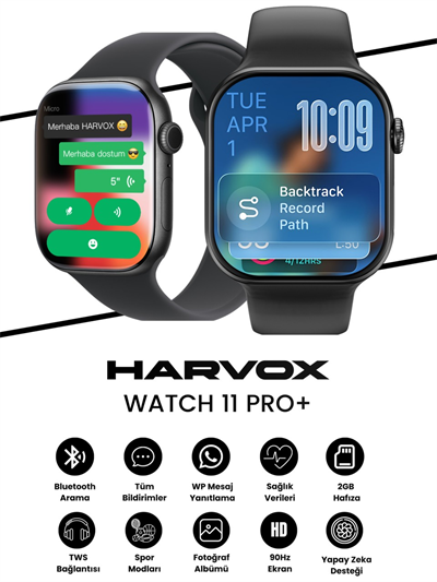 Harvox Watch 11 Pro+ Akıllı Saat Apple iPhone ve Android Tüm Telefonlara Uyumlu 46mm Siyah