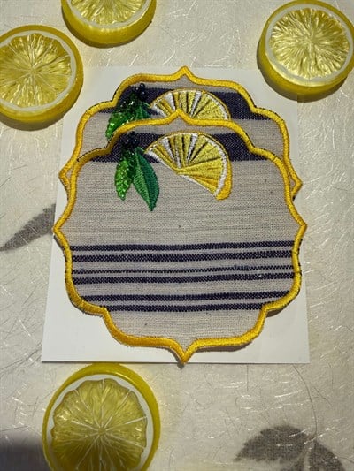 Sarı Çerçeveli Limon Bardak Altlığı 2'li Takım