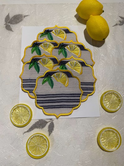 Sarı Çerçeveli Limon Bardak Altlığı 6'lı Takım