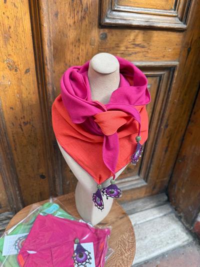 Üçgen Fular - Fuşya & Turuncu