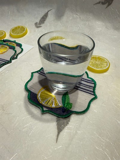 Yeşil Çerçeveli Limon Bardak Altlığı 2'li Takım