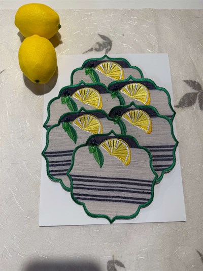 Yeşil Çerçeveli Limon Bardak Altlığı 6'lı Takım