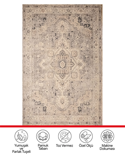 Twist Gri Vizon Halı Modern Etnik Desenli Yumuşak Dokulu