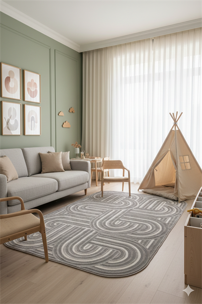 Geometrik Desenli Özel Kesimli Modern Halı – Gri Tonlar