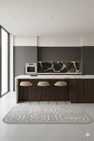 Geometrik Desenli Özel Kesimli Modern Halı – Gri Tonlar
