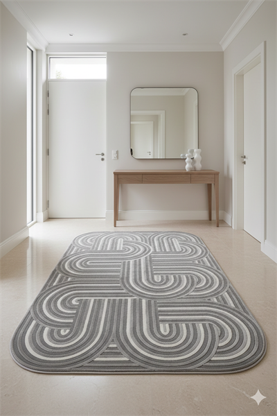 Geometrik Desenli Özel Kesimli Modern Halı – Gri Tonlar