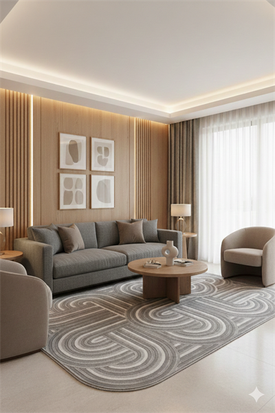 Geometrik Desenli Özel Kesimli Modern Halı – Gri Tonlar