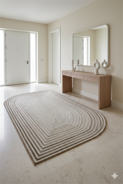 Geometrik Şekilli Özel Kesimli Dekoratif Modern Halı – Krem Bej