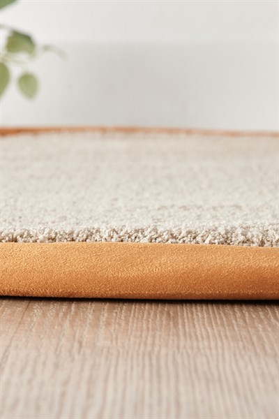 Bali Serisi Bordürlü Yuvarlak Halı Bej Taba Süet Kenarlı Mikrofiber Yumuşak Salon Halısı