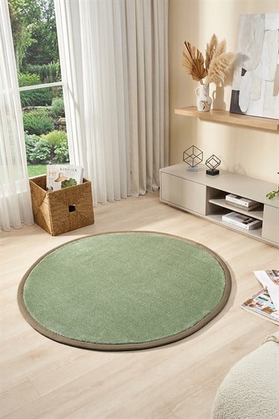 Bali Serisi Bordürlü Yuvarlak Halı Yeşil Vizon Süet Kenarlı Mikrofiber Yumuşak Salon Halısı