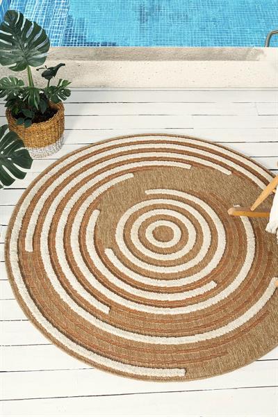 Yuvarlak Jüt Halı – Kabartma Desenli Doğal Modern Halı