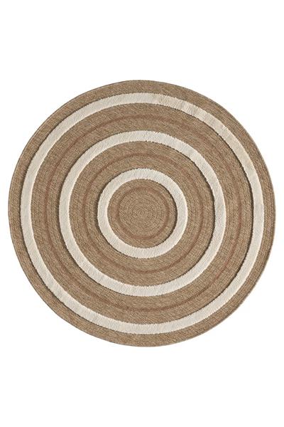 Yuvarlak Jüt Halı – Kabartma Halkalı Desenli Doğal Modern Halı