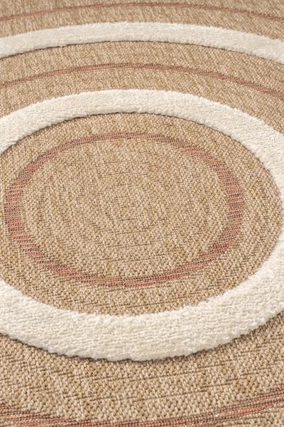 Yuvarlak Jüt Halı – Kabartma Halkalı Desenli Doğal Modern Halı
