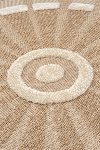 Yuvarlak Jüt Halı – Kabartma Işın Desenli Doğal Modern Halı